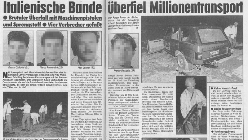 The armored car robbery caused quite a stir at the time. (Bild: IPA Tirol)