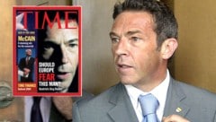 Media star Haider: In 2000, the right-wing populist even made it onto the cover of the American magazine "Time". He caused fear and excitement. (Bild: Time.com, APA/GERT EGGENBERGER)