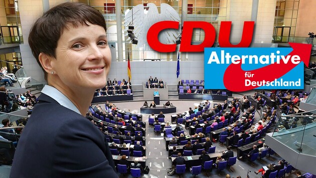 Wagt die CDU den Schritt Richtung Zusammenarbeit mit der AfD und ihrer Parteichefin Frauke Petry? (Bild: AFP/JOHN MACDOUGALL, dpa/AP/Wolfgang Kumm)