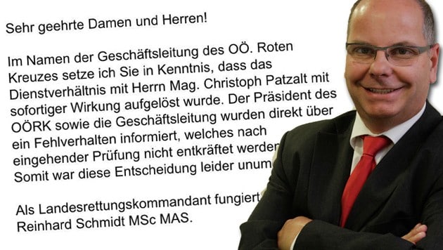 Die Kollegen von Christoph Patzalt wurde mit diesem Mail über den Skandal informiert. (Bild: "Krone")
