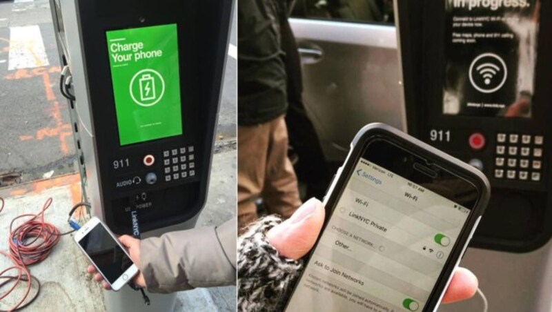 Handy laden, Gratis-WLAN: Die New Yorker Terminals bieten neben dem Surfen noch andere Funktionen. (Bild: facebook.com/linknyc.freewifi)