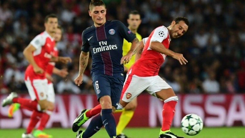 Marco Verratti (PSG) im Zweikampf mit Santi Cazorla (Arsenal) (Bild: AFP)