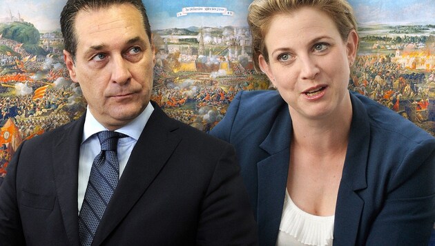 FPÖ-Chef Heinz-Christian Strache und die Landessprecherin der Wiener NEOS, Beate Meinl-Reisinger (Bild: Wikipedia, APA/HANS KLAUS TECHT, APA/HERBERT PFARRHOFER)