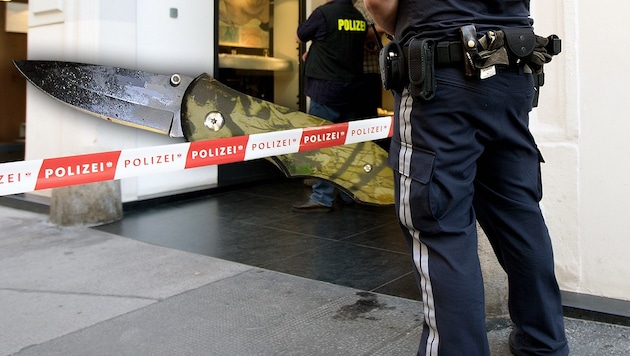 Mit diesem Messer ging der Verdächtige (25) auf den 33-Jährigen los. (Bild: APA/GEORG HOCHMUTH (Symbolbild), Polizei)