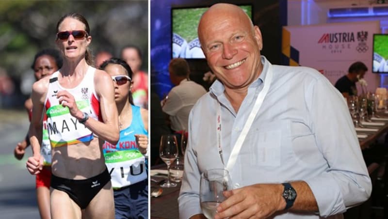 Andrea Mayr (links) und ÖLV- Präsident Ralph Vallon in Rio (rechts) (Bild: GEPA)