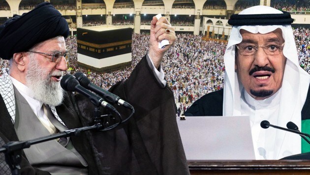 Irans Ayatollah Khamenei (li.) wettert gegen den "verfluchten" saudi-arabischen König Salman. (Bild: APA/AFP/AHMAD GHARABLI, APA/AFP/SPA/STR, AFP)