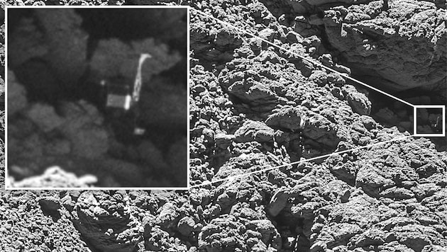 „Philae“ landete unvorhergesehen in einer schattigen Felsspalte. (Bild: Associated Press)