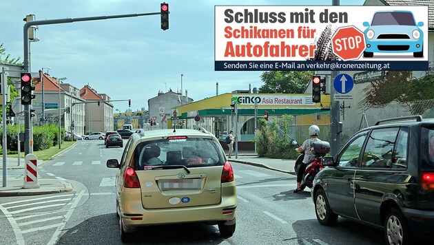 "Stop-and-go-Verkehr" auf der Breitenfurter Straße (Bild: Klemens Groh)