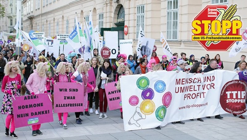 Demonstranten vor dem MuseumsQuartier in Wien (Bild: APA/Georg Hochmuth)