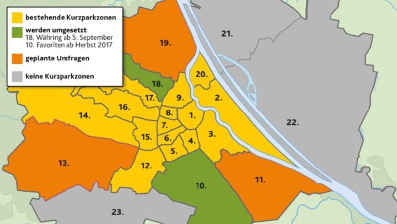 Die aktuellen Parkpickerl-Zonen in Wien (Bild: Krone-Grafik)