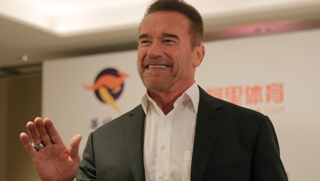 Arnold Schwarzenegger bei der Pressekonferenz in Hongkong (Bild: Associated Press)