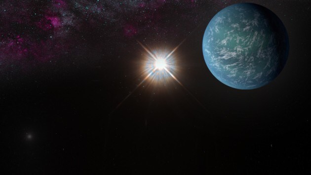 Künstlerische Illustration: Die "zweite Erde" vor dem Stern Proxima Centauri (Bild: NASA/JPL, NASA/AMES/JPL-Caltech/T. Pyle)