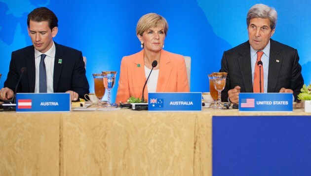 Außenminister Kurz mit seiner australischen Amtskollegin Julie Bishop und US-Chefdiplomat John Kerry (Bild: BMEIA)