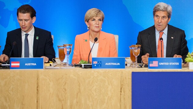 Außenminister Kurz mit seiner australischen Amtskollegin Julie Bishop und US-Chefdiplomat John Kerry (Bild: BMEIA)