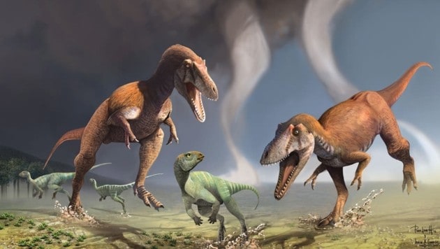 Illustration: So soll die neu entdeckte Dinosaurier-Art ausgesehen haben. (Bild: Jorge Gonzalez und Pablo Lara)