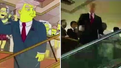 Trump als Simpsons-Figur (li.) und der echte Trump. Beide Szenen scheinen ident zu sein. (Bild: facebook.com/Awareness Act)