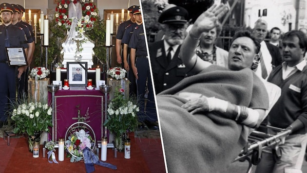 Links: Die Beerdigung von Daniel S. Rechts: Der 1993 angeschossene Kripo-Beamte F. Maringer (Bild: APA/GERT EGGENBERGER, Andi Schiel)
