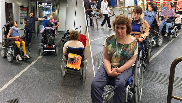 Zahlreiche Rollstuhlfahrer konnten am Mittwoch die U-Bahn-Station nicht verlassen. (Bild: Daniel Landau)