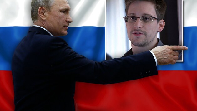 Russlands Präsident Wladimir Putin, US-Whistleblower Edward Snowden (Bild: AP/Sergey Chirikov, AP/Glenn Greenwald)