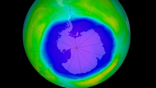 Das Ozonloch über der Antarktis am 2. Oktober 2015 (Bild: NASA/Ozone Hole Watch)