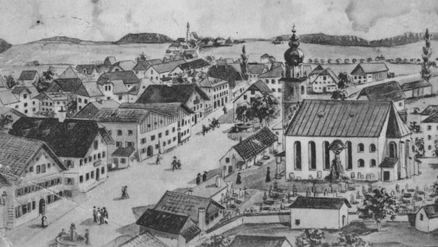 Seekirchen in einer frühen Ansicht: ausgerechnet die Grünen im Ort wollen hist. Gebäude killen (Bild: Historisches Bild)
