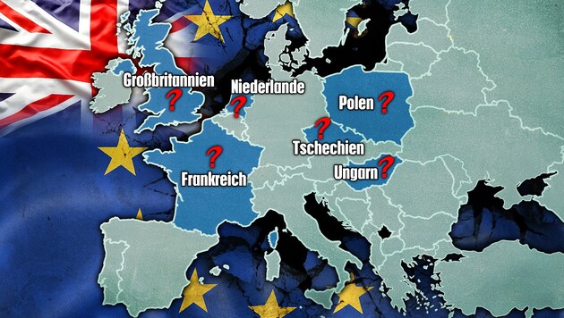 Folgen nach einem Brexit auch in anderen Ländern Volksabstimmungen über den Verbleib in der EU? (Bild: thinkstockphotos.de, krone.at-Grafik)