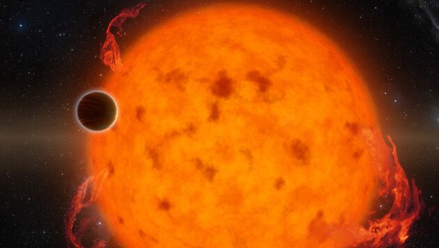 Künstlerische Illustration: Der Exoplanet K2-33b vor seiner Sonne (Bild: NASA/JPL-Caltech)