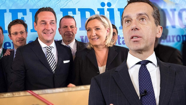 Kanzler Christian Kern kann mit rechtspopulistischen Parteien wie der Strache-FPÖ wenig anfangen. (Bild: APA/GEORG HOCHMUTH, AFP/VLADIMIR SIMICEK)