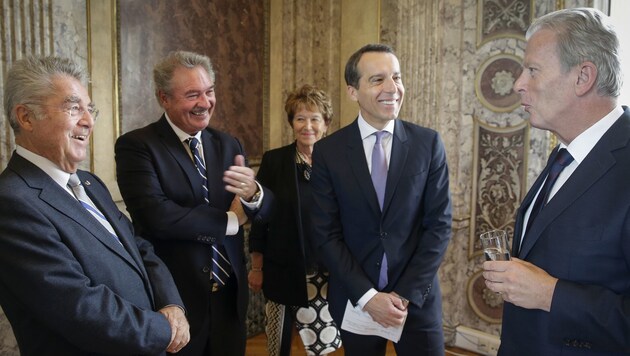 Fischer, Luxemburgs Außenminister Jean Asselborn, Kern, Mitterlehner (v.l.) (Bild: APA/BUNDESHEER/PETER LECHNER)