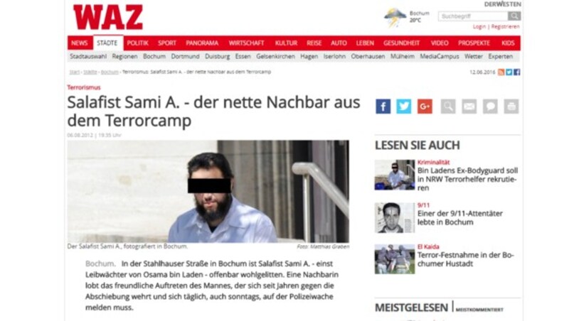 Sami A. als "netter Nachbar" - hier in einem Archivbericht der "Westdeutschen Allgemeinen Zeitung" (Bild: derwesten.de)