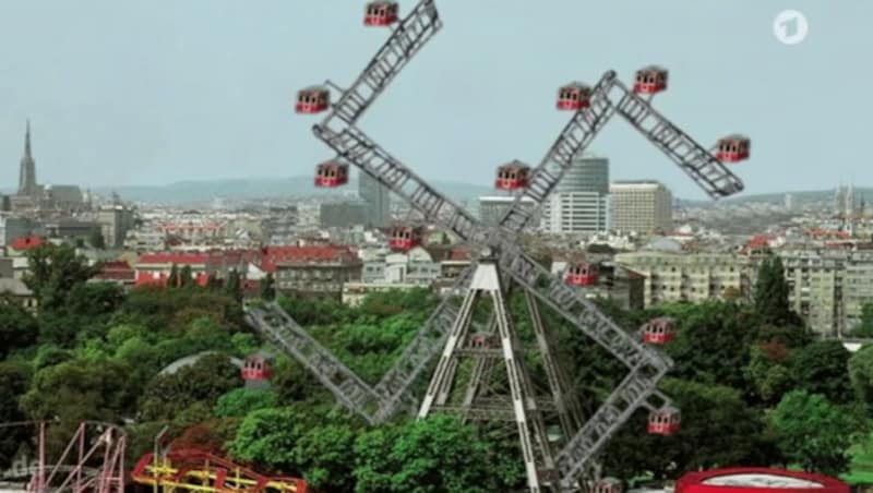 Als Reaktion auf den ersten Hofburg-Wahlgang zeigte die ARD das Wiener Riesenrad in Hakenkreuzform. (Bild: Screenshot/ARD)