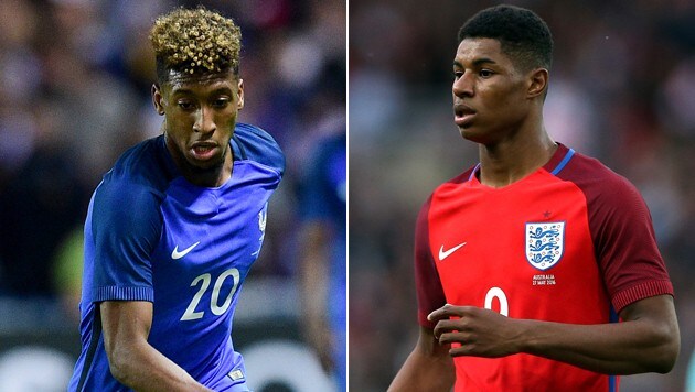 Kingsley Coman (links) und Marcus Rashford (Bild: GEPA, ASSOCIATED PRESS)