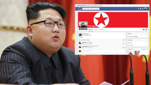 Als Kims Facebook-Klon kurz online war, erstellten Ausländer sogleich Fake-Profile für den Diktator. (Bild: APA/AFP/KCNA/KNS, twitter.com/DougMadory)