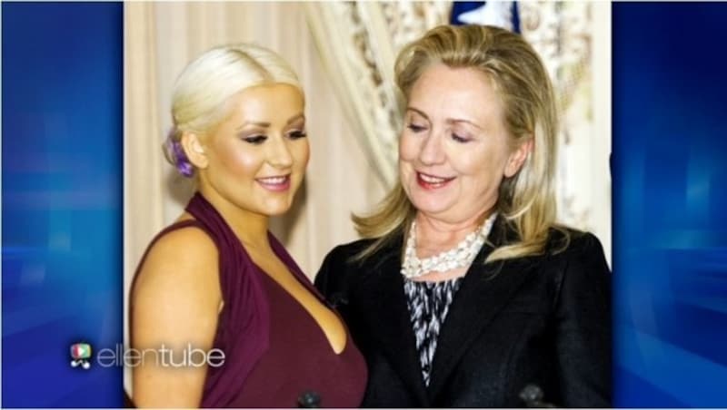 Christina Aguilera und Hillary Clinton (Bild: ellentube)