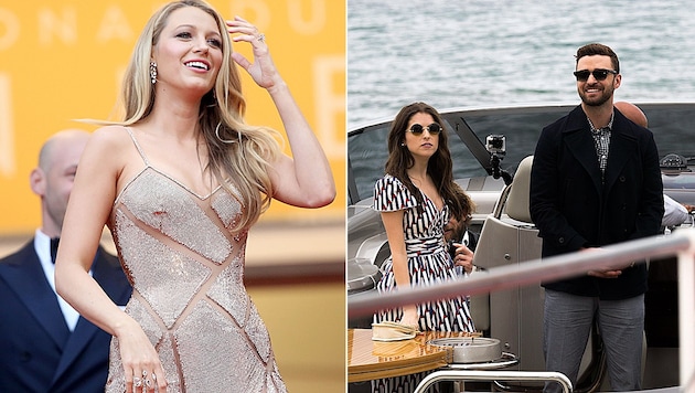 Blake Lively versteckte ihr Babybäuchlein, Justin Timberlake kam im Boot nach Cannes. (Bild: AP, EPA)