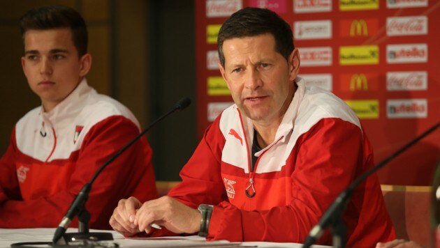 Trainer Andreas Heraf und Valentino Müller (Bild: GEPA)