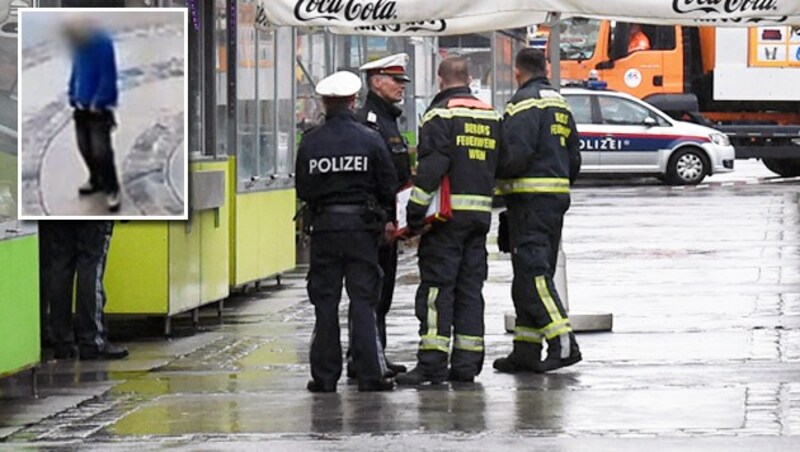 Die Bluttat am Wiener Brunnenmarkt schockiert: Der Täter (links oben) ist ein 21-jähriger Kenianer. (Bild: APA, Screenshot ORF)