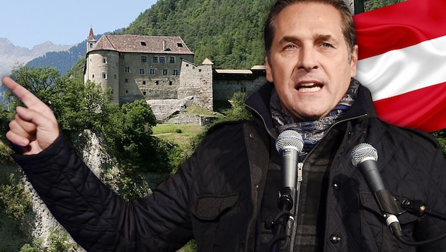 Strache will "alte Wunden heilen"; im Hintergrund das Schloss Tirol bei Meran (Bild: APA/ROBERT PARIGGER, Wikipedia.org, APA/HELMUT FOHRINGER)