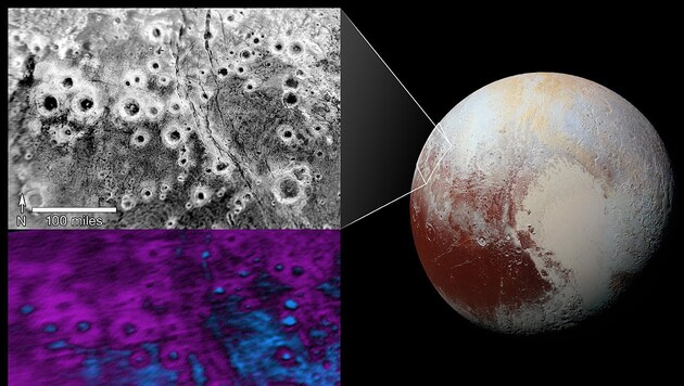 Die mysteriösen "Halo"-Krater auf dem Zwergplaneten Pluto (Bild: NASA/JHUAPL/SwRI)