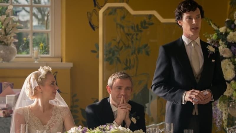 Sherlocks Rede bei der Hochzeit von Mary und John ist gewöhnungsbedürftig, kommt aber von Herzen. (Bild: BBC One)