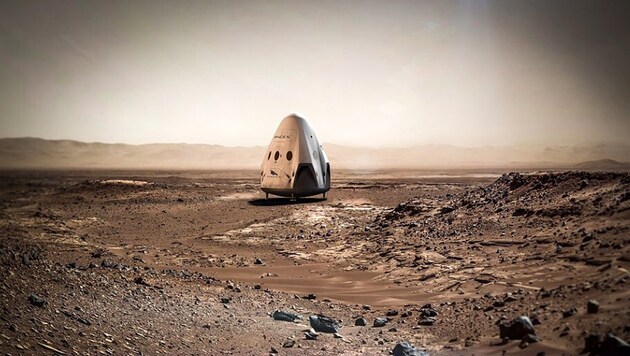 Künstlerische Illustration: Eine "Dragon"-Kapsel auf dem Mars (Bild: SpaceX)