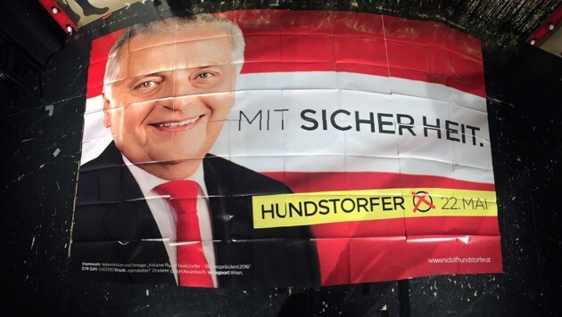 Die SPÖ ließ um 60.000 Euro Stichwahl-Plakate für ihren Kandidaten Rudolf Hundstorfer drucken. (Bild: twitter.com)