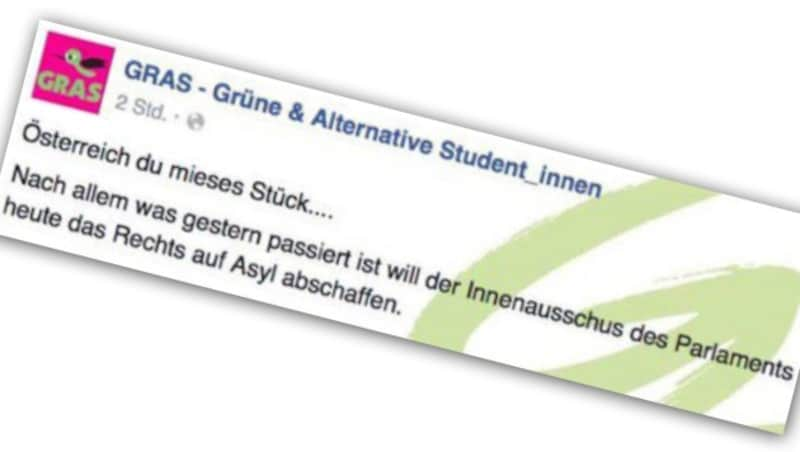 Das umstrittene Posting von GRAS (Bild: Screenshot Facebook.com)