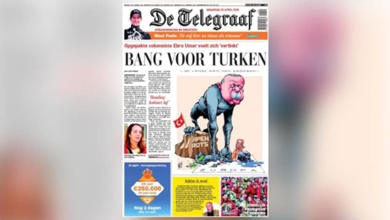 Die niederländische Zeitung "De Telegraaf" zeigt Erdogan auf der Titelseite als Gorilla. (Bild: De Telegraaf)