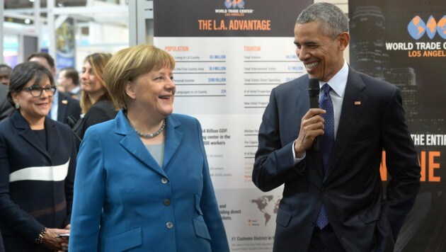 Deutschlands Kanzlerin Angela Merkel mit US-Präsident Obama (Bild: APA/dpa/Julian Stratenschulte)