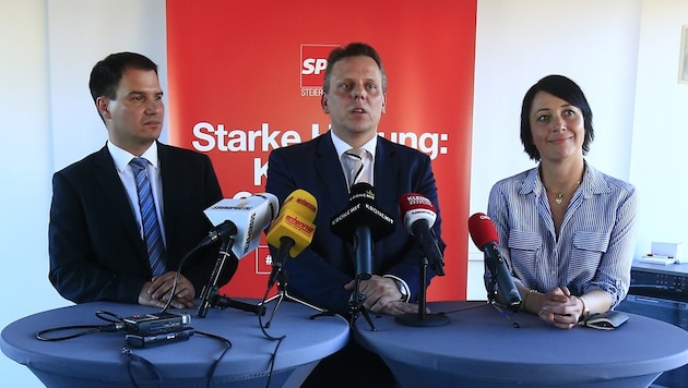LH-Stv. Michael Schickhofer, NAbg. Michael Ehmann und Martina Schröck, Vizebürgermeisterin von Graz (Bild: APA/ERWIN SCHERIAU)