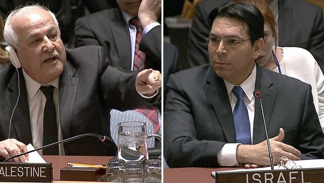 Gar nicht diplomatisch gaben sich Riyad Mansour und Danny Danon im UNO-Sicherheitsrat. (Bild: ASSOCIATED PRESS)