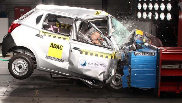 Der Datsun Go von Nissan erhielt gnadenlose null Sterne im GlobalNCAP-Crashtest (Bild: GlobalNCAP)