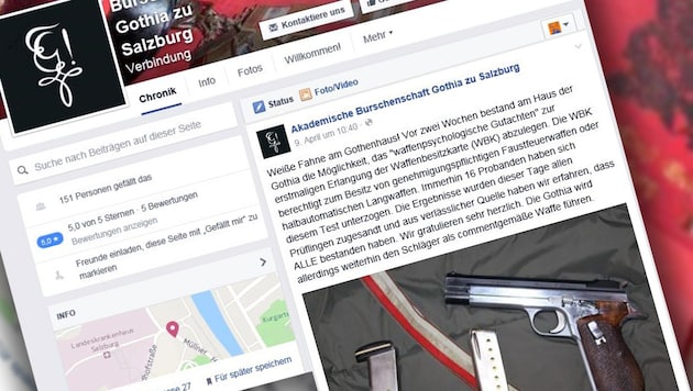 Das FB-Posting mit dem Gratulationseintrag nach dem waffenpsychologischen Test bei Gothia-Salzburg. (Bild: Screenshot Facebook.com/Gothia)