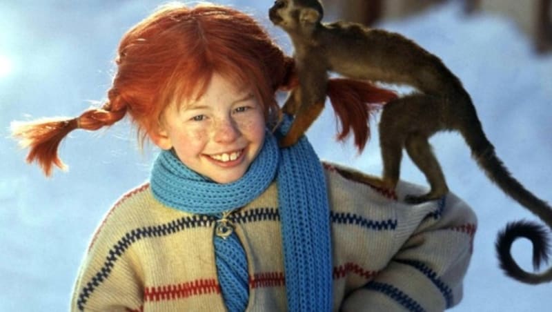 Pippi Langstrumpf mit ihrem Äffchen, Herr Nilsson (Bild: EPA)